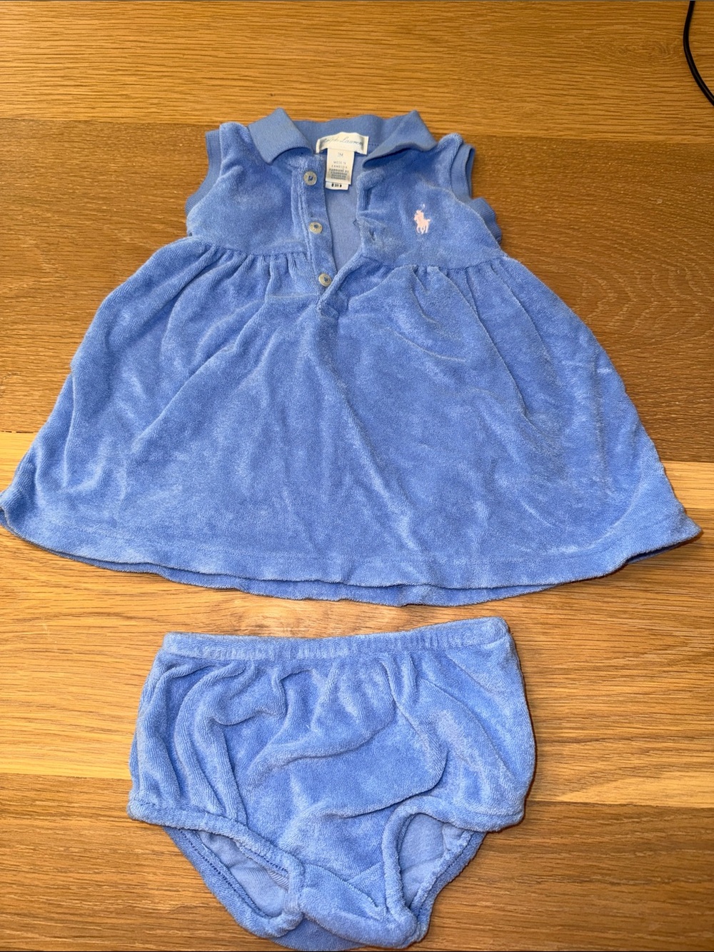 Polo Ralph Lauren Baby Girl Blue Terry Cloth Dress with Bloomers
